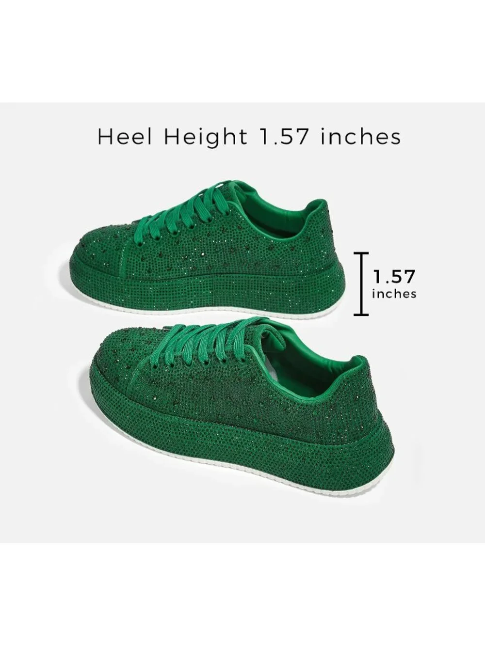 🆕Women's Green Sparkly Glitter Bling Tennis Rhinestone Platform Sneakers